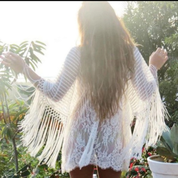 Other - NEW Bohemian  White Fringe Kimono